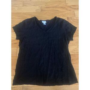 Jaclyn Smith Collection women's Black Textured V-Neck Short Sleeve Top Large